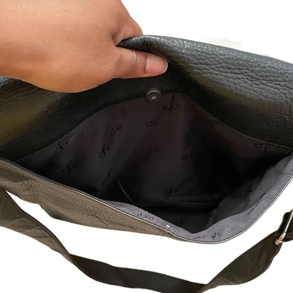 Fossil Crossbody Bag Black Shoulder Leather Microfiber Work Fashion Business
